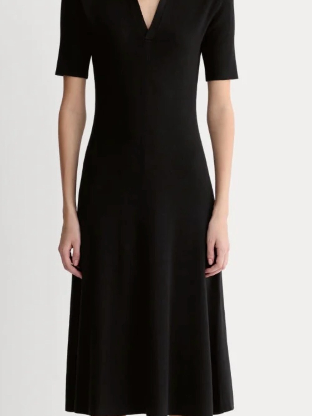 Everlane the Knit Polo Dress Black V-Neck Short Sleeve Midi Organic Cotton